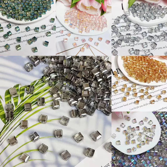 1.4 | 角砂糖形ビ-ズ カラ-メッキ、明るい(4mm&6mm)